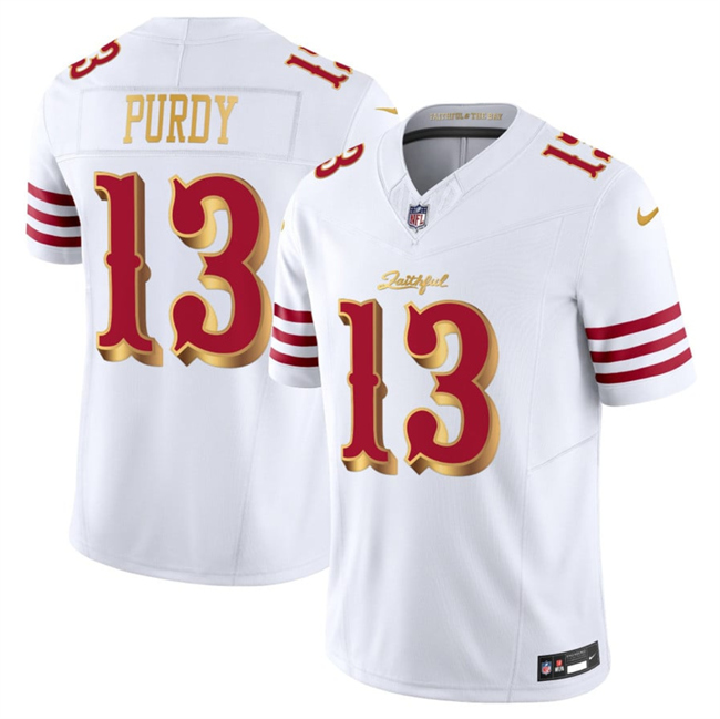 Men's San Francisco 49ers #13 Brock Purdy White Gold 2025 F.U.S.E. “Rivalries” Vapor Limited Stitched Football Jersey